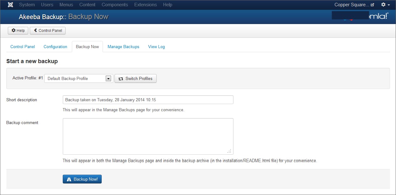 Joomla-Akeeba-Backup-Dialogue