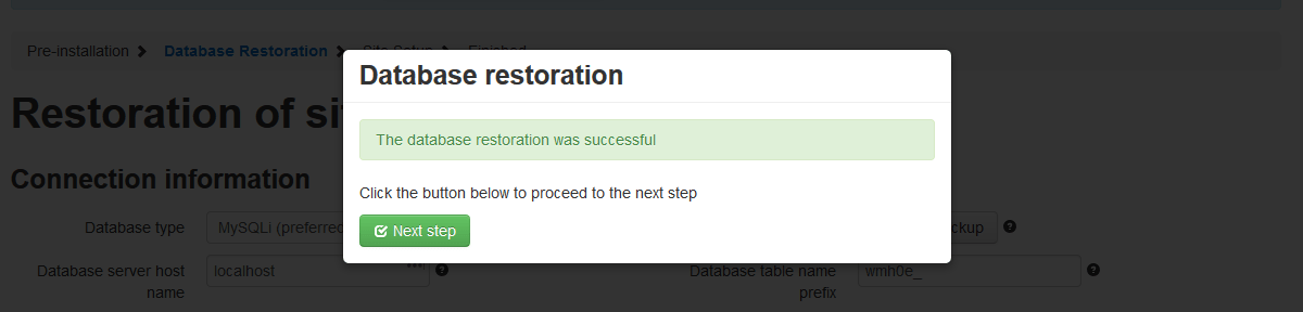 ANGIE Database Restored Success