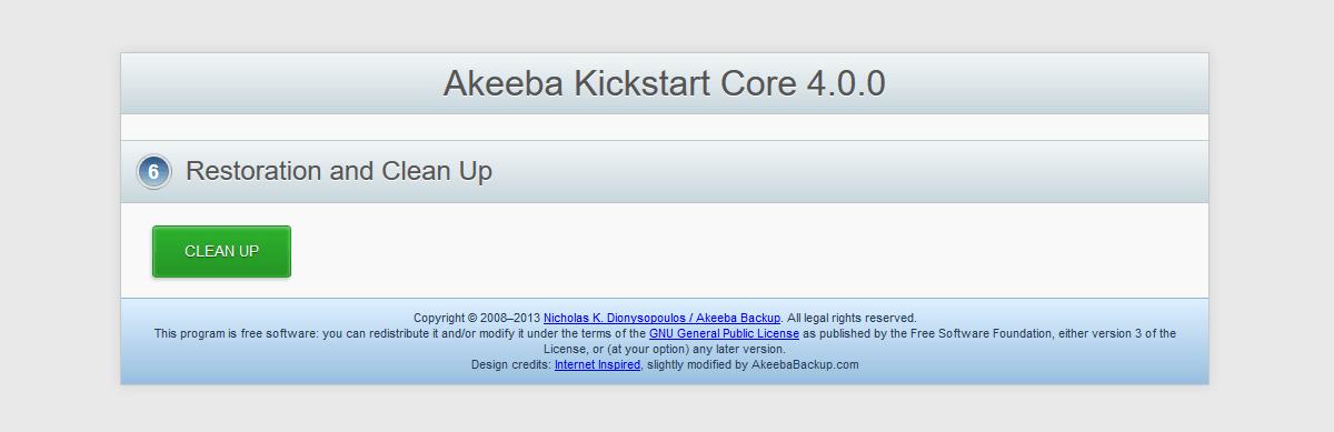 Akeeba Kickstart CleanUp Window