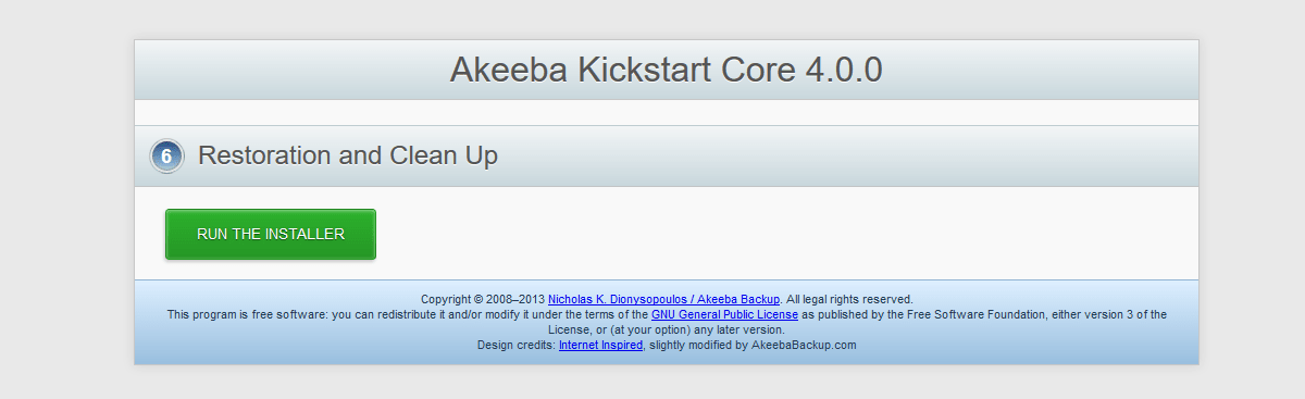 Akeeba Kickstart Run The Installer