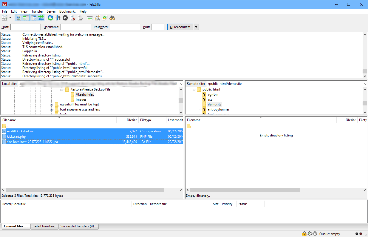 Filezilla Showing Highlighted Files