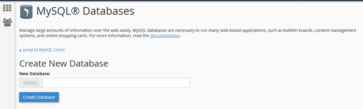 cPanel MySQL Databases Window